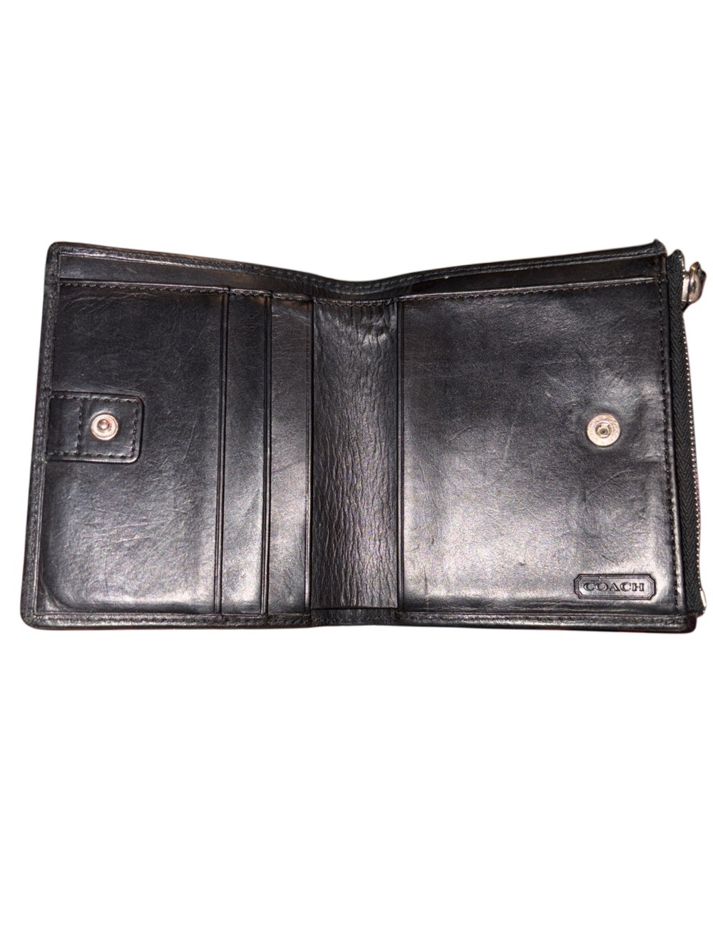 Coach Vintage Black Leather Compact Bifold Wallet Zip Coin Pocket 4.5” - Picture 3 of 6